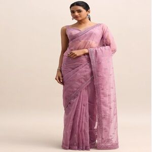 Kalki Fashion - Purple Organza Saree With Beads And Sequin Work